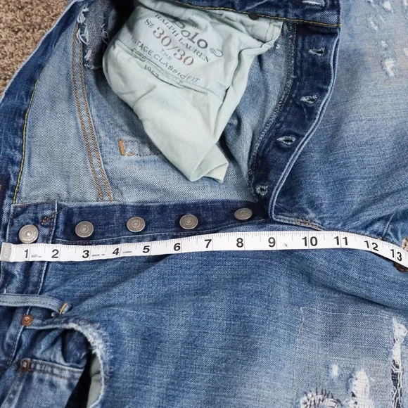 Polo Ralph Lauren Vintage Classic Fit Jeans Men 30x30 Blue Distressed Button Fly - Picture 7 of 13